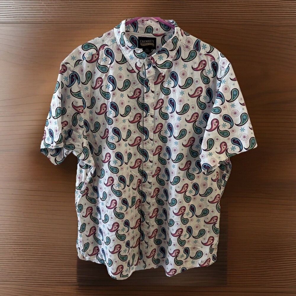 Cremieux Mens XL Paisley Shirt Preppy Retro‎ Outdoor Comfort Pink Blue Stretch